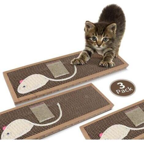 Lot de 3 griffoirs pour chat en sisal, carton ondulé avec herbe à chat gratuite, 38 x 12,5 x 1,8 cm (1/4)