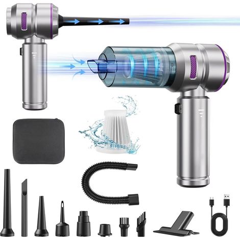 Aspirateur de voiture portatif, rechargeable, gonflable, souffle la poussière, tuyau en PVC violet pour la maison et la voiture