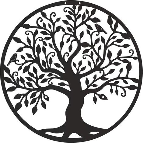 1 decorazione murale in metallo "Albero della Vita", silhouette, regalo per uso interno ed esterno, decorazione da giardino, nero, 40 x 40 cm (1/5)