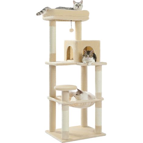 Pawz Road – Arbre à chat en bois 143cm – Griffoirs sisal épais – Condo confortable avec hamac – Pour chats de taille moyenne