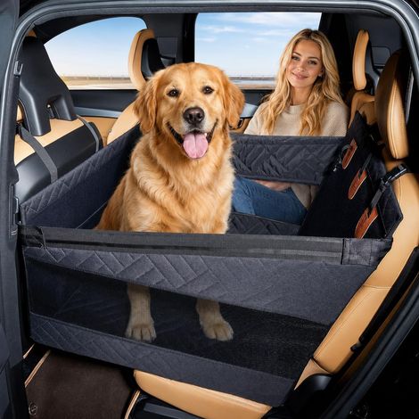 Siège Auto pour Chien Banquette arrière, imperméable avec fenêtres en Maille et 4 Sangles de Fixation, Panier arrière pour Chiens Moyens et Grands (Noir) (1/5)