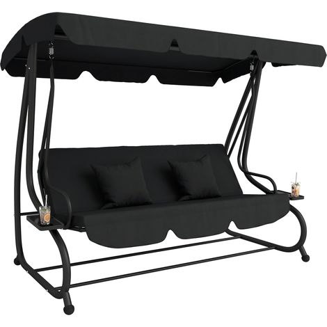 Outsunny 2-in-1 Garden Swing Chair for 3 Person w/ 2 Pillows, Black (1/5)