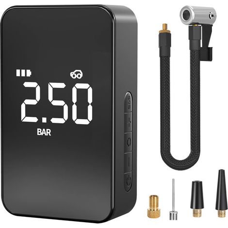 Pompe air 3-en-1 pour voiture, gonfleur électrique portable avec écran numérique LED, batterie externe, préréglage pression pour pneus et ballons (1/5)