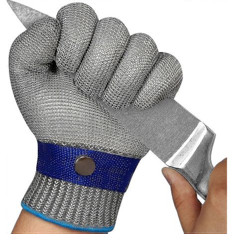 Gants anti-coupures en acier inoxydable de grade 9, résistants à l'usure et aux coupures, en fil d'acier, longueur 24,5 cm. (1/5)