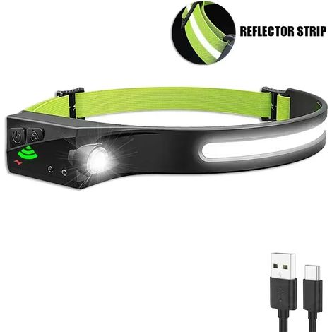 (COB-YH-511) Lampe frontale LED puissante avec détecteur de mouvement, batterie rechargeable 18650 COB, lampe frontale haute puissance pour la pêche (1/5)