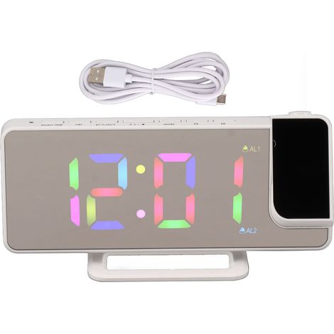 RGB-LED-Digitaluhr mit Spiegelprojektion, großem Display, Multifunktion, weißer elektronischer Wecker für den Tisch (1/5)