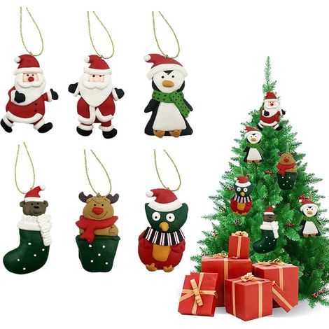24 Pendenti Natalizi Ciondoli per Albero di Natale - 4 Set da 6 Miniature alte 8 cm in Gomma e PVC - Addobbi per Natale (1/5)