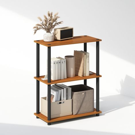 Étagère, Bibliothèque À 3 Niveaux avec Présentoir Compact Multifonctionnel, 29,5 x 60 x 75 cm, Idéale pour Le Salon, La Chambre Ou Le Bureau, Cerisier Clair. (1/5)