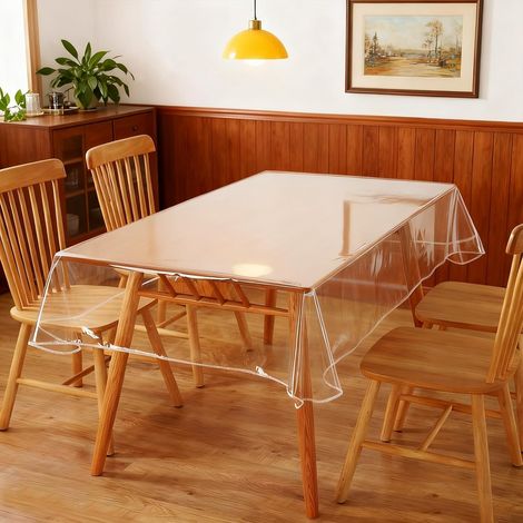 Nappe transparente lavable en PVC : 140 x 180 cm, film de table transparent, 0,13 mm d'épaisseur, sous-main transparent, imperméable à l'huile, livrée avec 8 pinces à nappe (1/5)