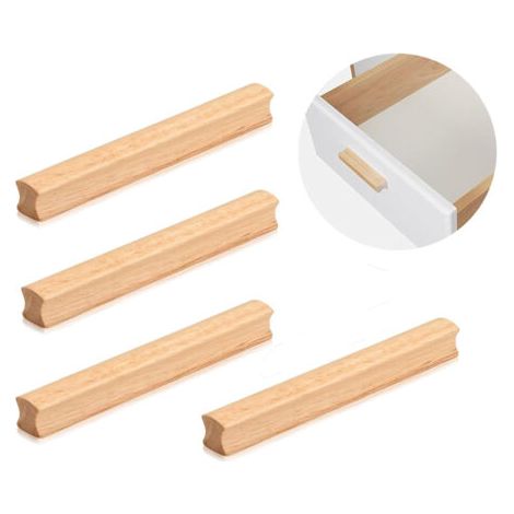 4 Stück Möbelgriffe aus Holz, Holzgriff für Schrank, Lochabstand 128 mm Holz Möbelgriff Schränke, Universelle Küchengriffe aus Holz für Schränke (1/5)