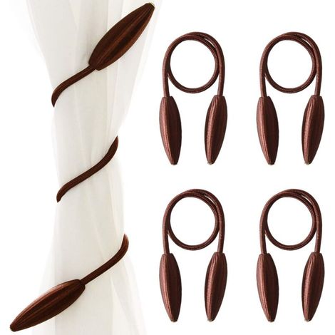 4-teiliges DIY-Set mit gedrehten Gardinenhalterclips, kreative dekorative Fenster-Raffhalter, Gardinenhalter (Braun) (1/4)