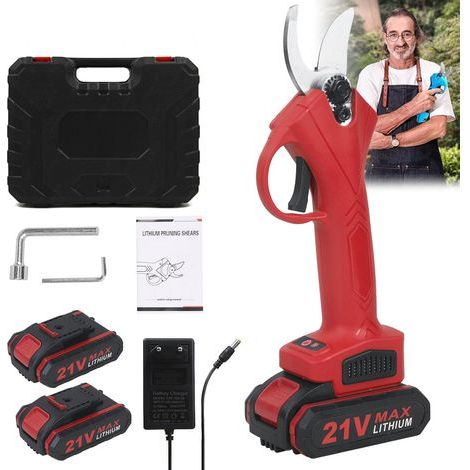 Elektrische Gartenschere, 30 mm, 2,0 Ah, scharfe SK5-Klinge mit 2 wiederaufladbaren Akkus (Rot) (1/5)
