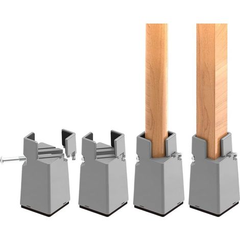 Lot de 4 Rehausseurs de Meubles Réglables 10 cm avec Pince à Vis, 4 Pouces Rehausseur Pieds de Lit, pour Pieds de Chaise de 0,8 à 1,6 Pouces, Gris (1/5)