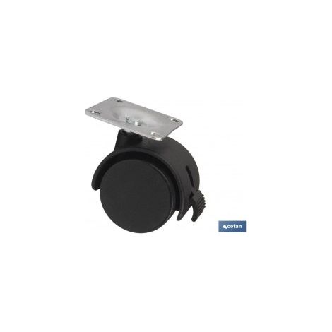 Pack mit 4 Kunststoffrädern Ø50mm mit Platte und Bremse