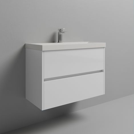 Montego Gloss White 800mm Wall Mounted 2 Drawer Vanity Unit with Rimini Basin