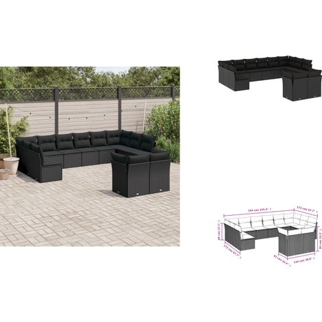 12-tlg. Garten-Sofagarnitur mit Kissen Schwarz Poly Rattan - Gartengeset - Gartenmöbelset - Rattan Möbel - Lounge Set - Gartenlounge (1/3)
