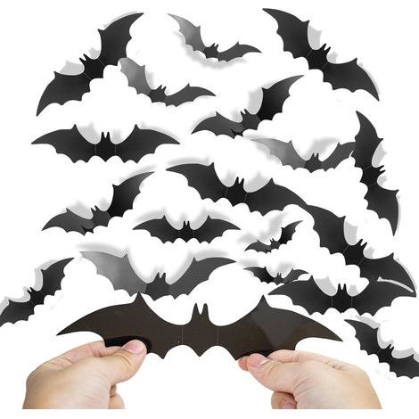 Set di 72 decorazioni murali a forma di pipistrello per Halloween - 4 misure - Nere - Per decorazioni per feste di Halloween (1/5)