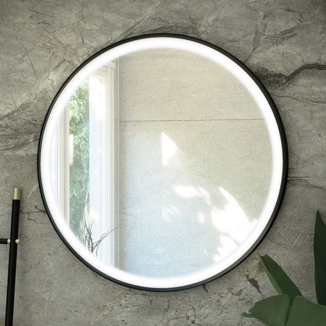 RAK Art Matt Black 800mm x 800mm Round Illuminated LED Mirror - RAKARTRNMB5002 (1/2)