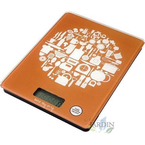 LED-Küchenwaage 5 Kg orange, Teilung 1 gr. 15,2 x 20 cm
