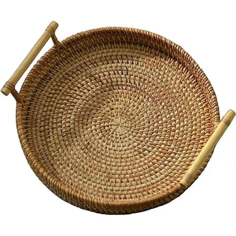 Plateau de service en rotin pour le pain et les aliments, 24 x 3 cm, convient pour les fruits, les desserts, les en-cas et la table de la cuisine.-AquaForge (1/5)