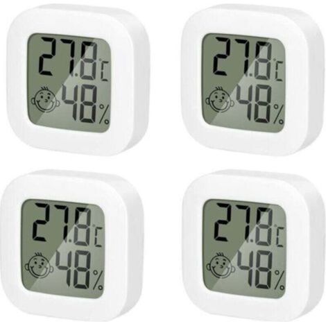 Cuatro mini termómetros e higrómetros de alta precisión con indicadores de confort, adecuados para uso doméstico, en invernaderos o en oficinas. (1/3)