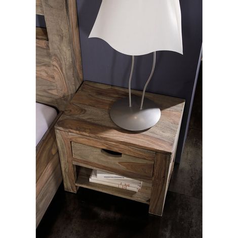 comodino in legno di Sheesham / palissandro 50x35x45 grigio scuro oliato NATURE GREY 91