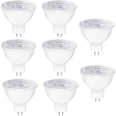 Ampoules LED GU5.3 MR16 12V, 5W Equivalent à 50W Lampe Traditionnelle, Blanc Chaud 2700K, 550LM, 38° Angle, Ampoules LED Spot MR16 12V AC/DC Lampe Réflecteur Non Dimmable,Lot de 8 [Cla (1/4)