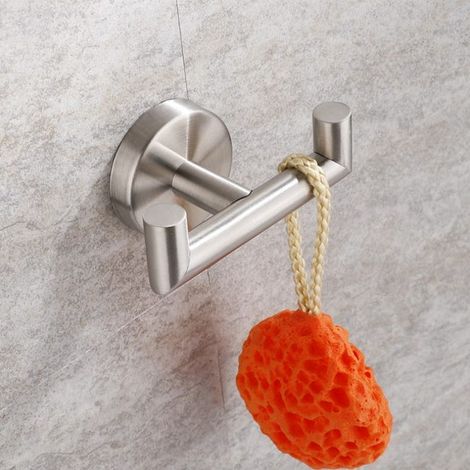 royaluxe - Ensemble de 2 pièces, Crochets Muraux Doubles en Acier Inoxydable pour Salle de Bain, Porte-Serviettes Durable et Élégant, argent, 10.35.53 cm (1/5)