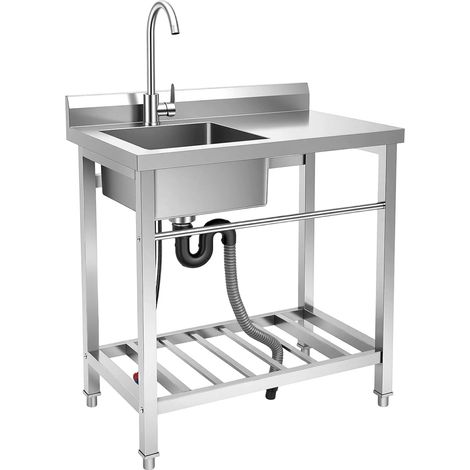 HAUTOUR 80 x 55 x 84 cm - Évier autoportant en acier inoxydable - Évier de cuisine portable - Pour buanderie, ferme, intérieur et extérieur (1/5)