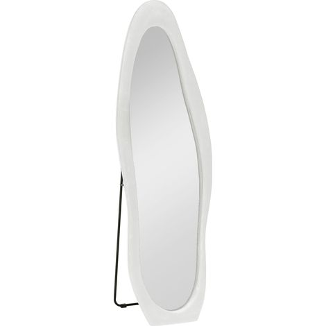 Espejo de cuerpo entero 50 x 160 cm blanco con marco ondulado de terciopelo y soporte estable (1/5)