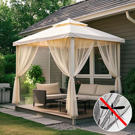 Rideaux d'extérieur/moustiquaire pour terrasse, 160300cm, convient pour terrasse, véranda et jardin, beige. (1/5)