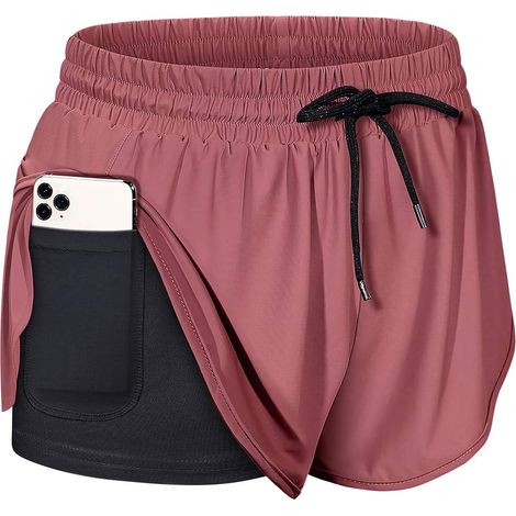Shorts De Course - Taille Élastique Avec Cordon De Serrage - Doublure Intégrée Et Poche Intérieure Pour Téléphone - Pour Yoga Fitness Running - Lot De 1