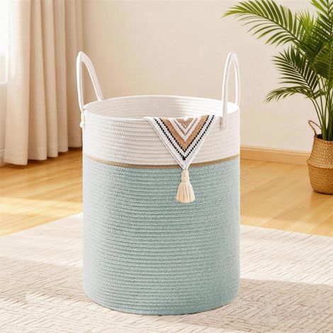 Geflochtener Wäschekorb 53L mit Baumwollhenkel, Aufbewahrungskorb für Kinderzimmer, Wohnzimmer (1/5)