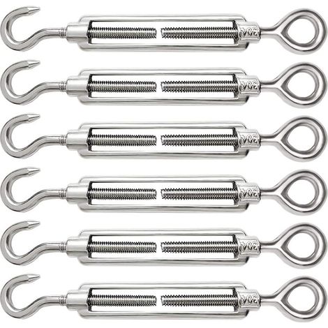 Stück M6 Kabelspannschloss, 304 Edelstahl, verstellbarer Spannschlosshaken und Öse für Drahtseilspanner, Stahlkabel, Seilspannschlosshaken, Zubehör (1/5)