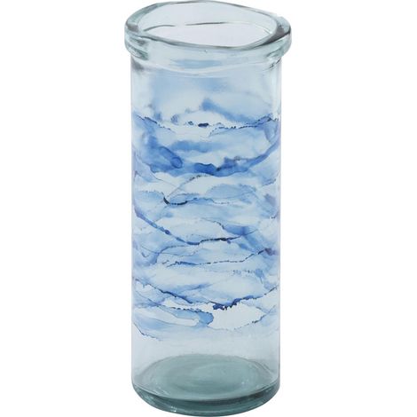 Photophore Cylindre en Verre "Vague" 36cm Bleu (1/2)