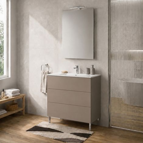 Mobile bagno a terra 70 cm tortora tre cassetti push-pull con lavabo Tierra (1/5)