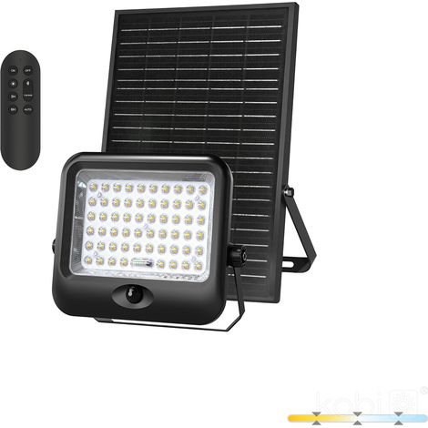 Projecteur solaire LED extérieur 20 W 2500 lm avec détecteur de mouvement 3 températures de couleur IP65 noir Kobi MHCS (1/3)