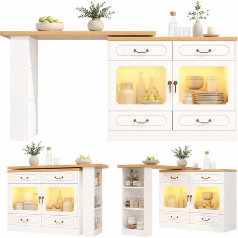 FurnitureR 360 Degree Rotating Kitchen Island Bar Table with LED Storage (1/5)