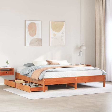 Cama sin colchón madera maciza de pino marrón cera 200x200 cm vidaXL (1/5)