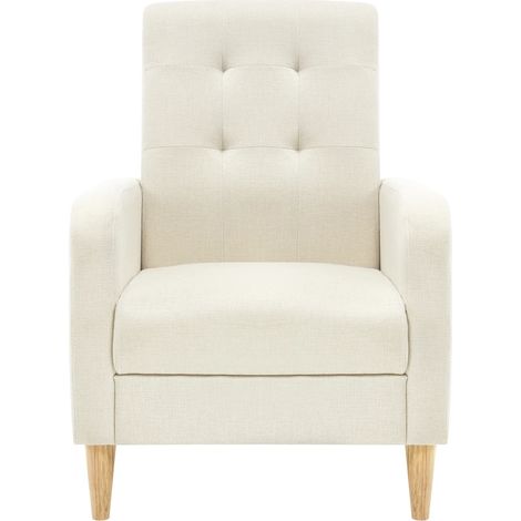 Poltrona imbottita beige in lino con schienale alto e braccioli MODENUIT (1/5)
