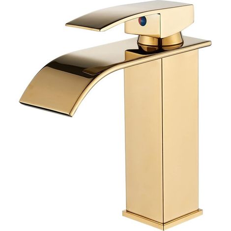 Edelstahl-Waschtischarmatur, Mischbatterie, Einhebel-Wasserfallarmatur, Edelstahl-Waschtischarmatur, gebürstete goldene Mischbatterie
