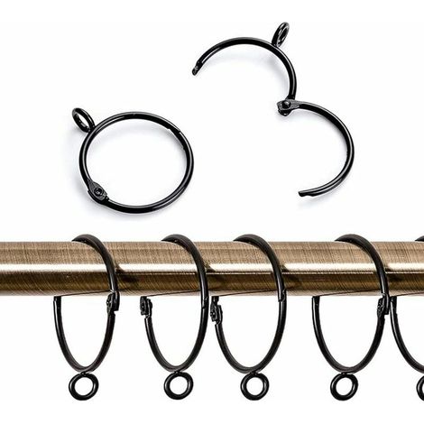 20 pièces Métal Anneaux Rideaux, Ouverts et Fermés Crochets de Suspendre à Anneaux pour Rideaux et Tringles, Diamètre Interne de 50 mm (Noir) (1/5)