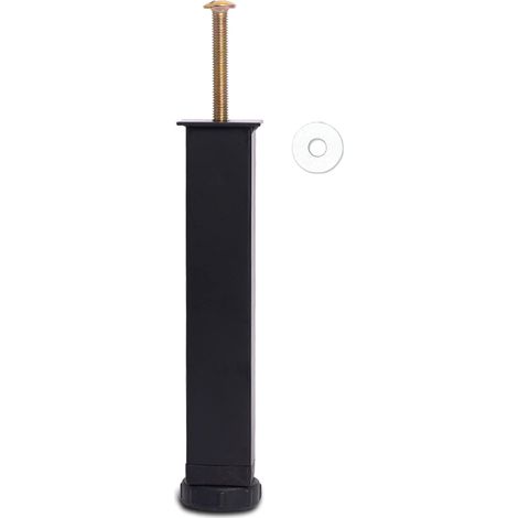 Pied de Lit, Pieds pour Sommier à Lattes Universel Hauteur: 15cm(+2cm) Reglable Design: Noir Metallique Carré: 3x3 cm pour Les Cadres avec 2 Boulons M8×60mm 1 Pièce (1/5)