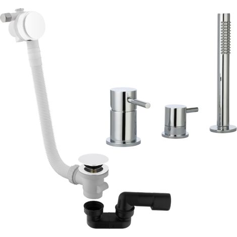Mitigeur bain douche mécanique sur table PAINI Cox chromé + Vidage remplissage trop plein et bonde clic-clac siphon 90cm PAINI noir mat (1/4)