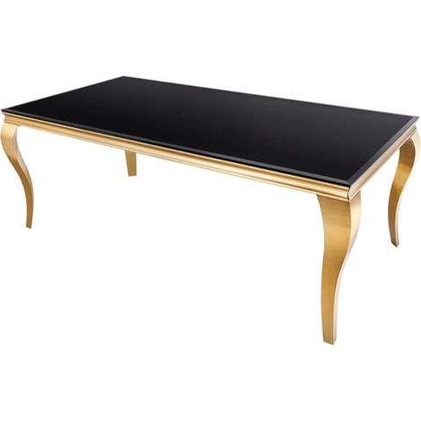 Tisch VELENA 200 cm – Tischplatte aus schwarzem Glas und Gestell aus goldenem Stahl – Barocke Eleganz und raffiniertes Design