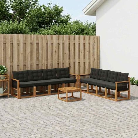 vidaXL Outdoor-Sofagarnitur mit Kissen 9 pcs Natürlich und Schwarz (1/5)