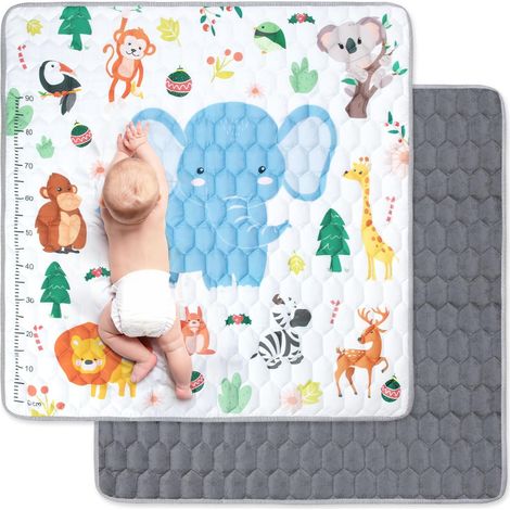 Tapis de Jeux Bebe, Antidérapant Tapis Rampant Bébé 127x127cm, Animaux Tapis de Motricité Bébé Pliable, Coton Tapis D'éveil Enfants Epais avec Règle, Applicable à Intérieur/Extérieur/Clôture (1/5)