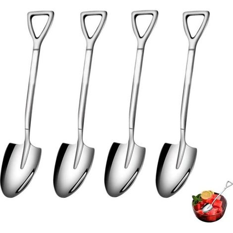 4 piezas, cucharas de postre, cuchara de café, cucharas de sandía, acero inoxidable, cucharas de helado, postres, color plata, 15,3 x 3,4 cm (1/5)