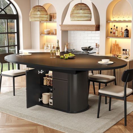 Mesa de comedor extensible - 118-158 x 118 x 76.5 cm - con almacenamiento, ahorra espacio, para 4-6 personas - estilo moderno - MDF - negro (1/5)