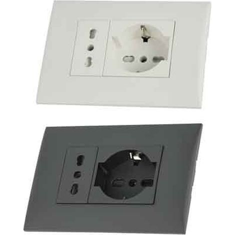 KIT PRESA BIVALENTE-ITALIANA/TEDESCA CON SUPPORTO E PLACCA ELECTRALINE Colore bianco